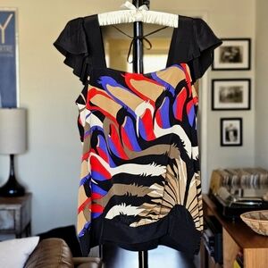 Twelfth Street By Cynthia Vincent Silk Swan Print Blouse